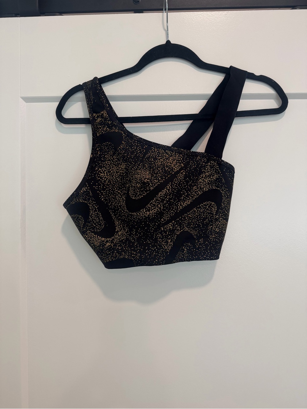 Nike Black One-Shoulder Sports Bra with Gold Speckle